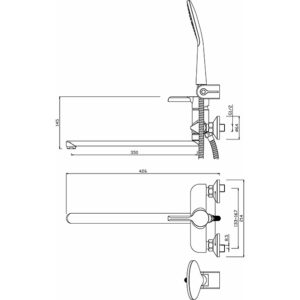 40-L35P — смеситель для ванны ELAT одноручковый, длинный излив, латунь, хром/белый