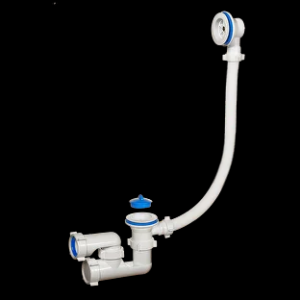 A-6008 — сифон для ванны 1 1/2″х40, регулируемый, с переливом, с пластиковой решёткой д.70мм
