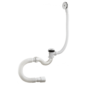 А-20089 — сифон ОРИО для ванны 1 1/2″х40, «S» тип, «клик-клак», с переливом (перелив и слив-металл) и гибкой трубой 40-40/50