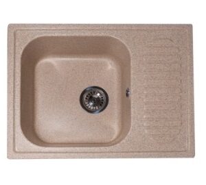 Кухонная мойка мраморная GranAlliance G-23 Песок, матовая прямоугольная 645х495х200 мм без сифона