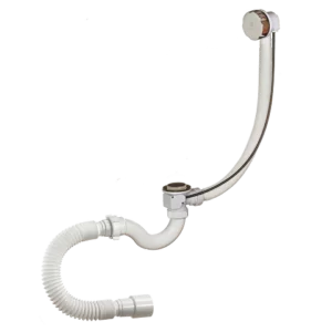 А-24089 — сифон ОРИО для ванны 1 1/2″х40, «S» тип, полуавтомат, с переливом (пластик-хром) и гибкой трубой 40-40/50