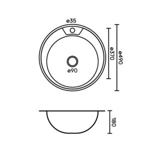 9560 — мойка FABIA врезная круглая, d = 49 см, из нержавеющей стали, ГРАФИТ, толщина 0,8 мм, с сифоном