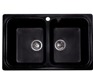 Кухонная мойка мраморная GranAlliance G-53 Черная двухчашевая 780х495х215 мм, без сифона