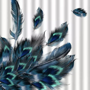 01-86 — штора САНАКС с рисунком синие перья, в ванную комнату, без колец 180х180, полиэстер