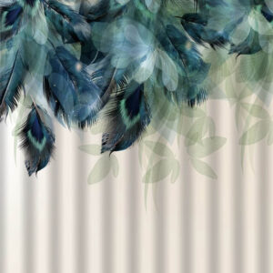 01-85 — штора САНАКС с рисунком зелёные перья, в ванную комнату, без колец 180х180см, полиэстер